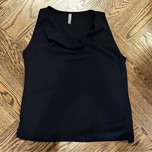 Crepe black tank top with cowl neck, Large